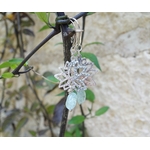 Lotus sacré. Boucles doreilles. Bijou nature. Argent et béryl. Bleu ciel. Vue en extérieur. Pétale dargent. .
