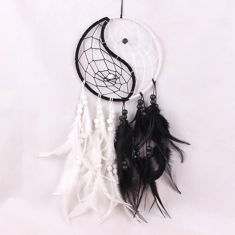 Capteur de rêve plumes - Yin et Yang - Noir et blanc