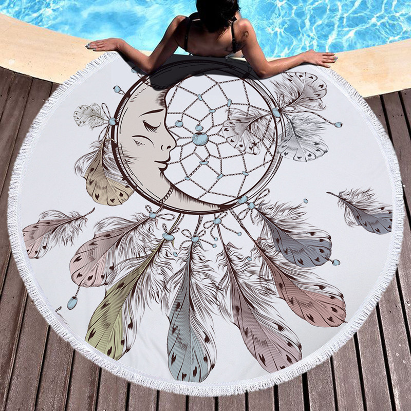 Serviette de méditation ou de plage ronde - Inspiration Attrape rêve indien - motif lune