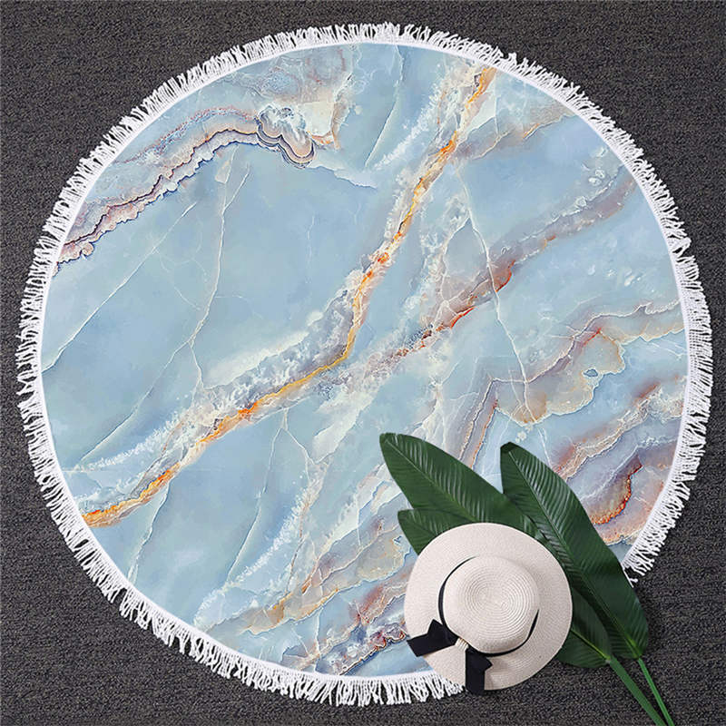 Serviette de méditation ou de plage ronde - Inspiration minérale - marbre gris bleu or