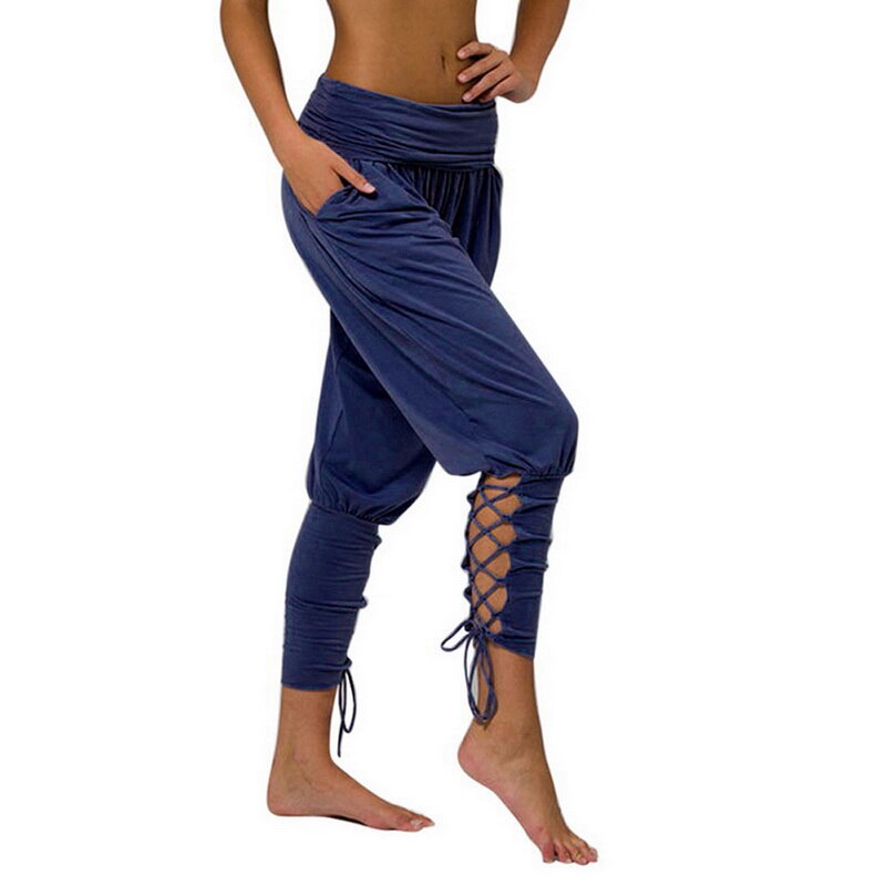 Pantalon de Yoga avec Lacets - L - bleu marine