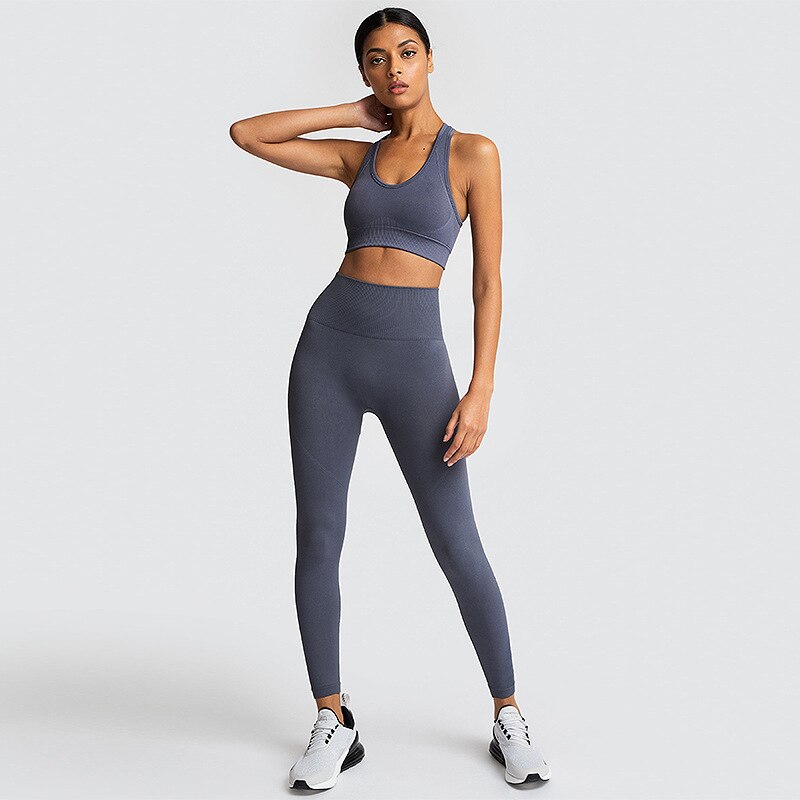 tenue complète de sport sans couture - 2 pièces Leggings et Brassières rembourrées - S - gris