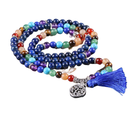 Mala bleu Bracelet Equilibre et Guérison 7 chackras -  108 Pierres naturelles