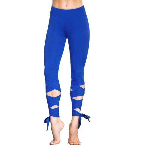 Legging de Yoga - Bandelettes à Nouer - Taille Haute - Du S au XL - 4 CouleursLegging de Yoga - Bandelettes à Nouer - Taille Haute - Du S au XL - Bleu
