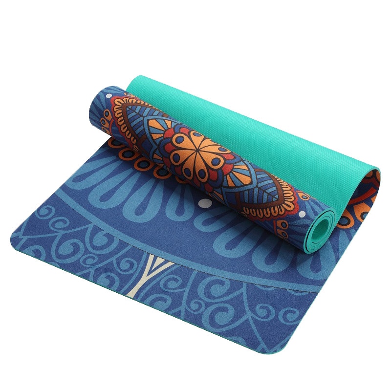 Tapis de yoga effet velours - Motifs indiens - Ecolo - 6 MM - bleu-vert