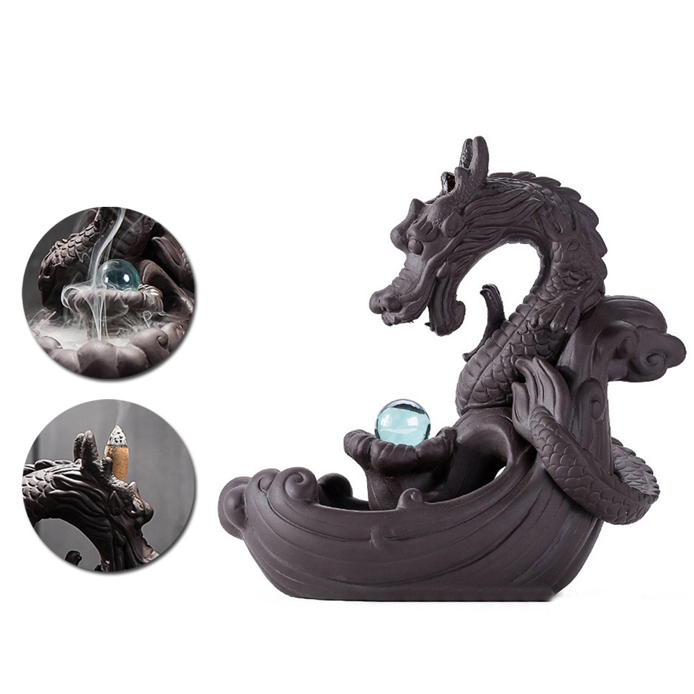 Porte-encens Dragon boule de cristal - En céramique - Avec cascade