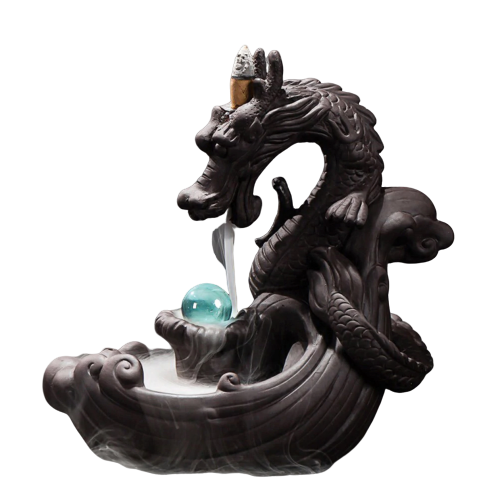 Porte-encens Dragon boule de cristal - En céramique - Avec cascade - Passion yoga