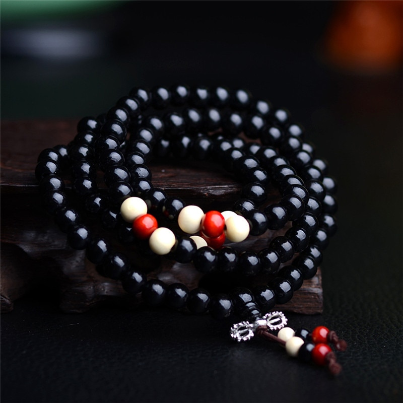 Passion yoga - AMAYA - Bracelet mala en bois de santal naturel - 108 perles noir