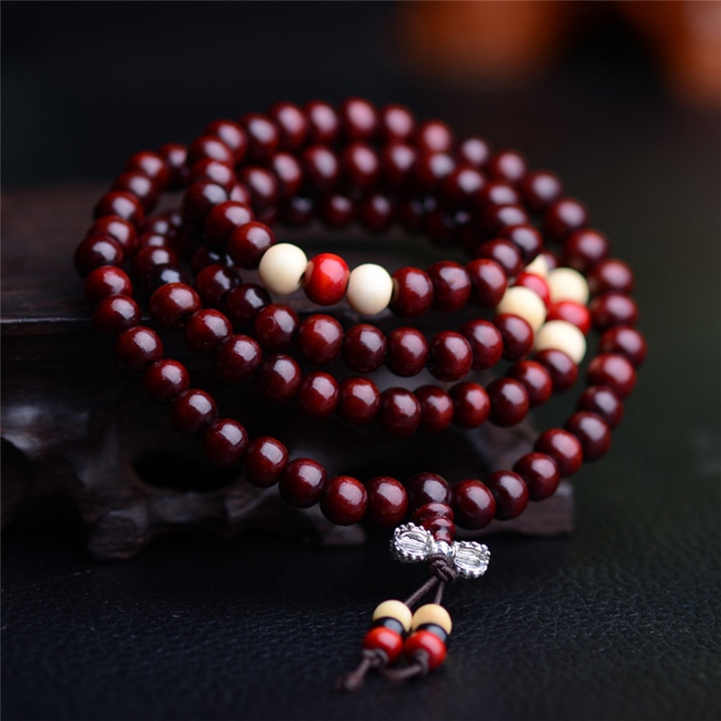 AMAYA - Bracelet mala en bois de santal naturel - 108 perles bordeaux