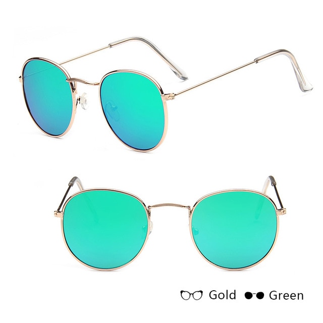 Lunettes de Soleil - Rétro - Vintage - Ronde - doré ) vert
