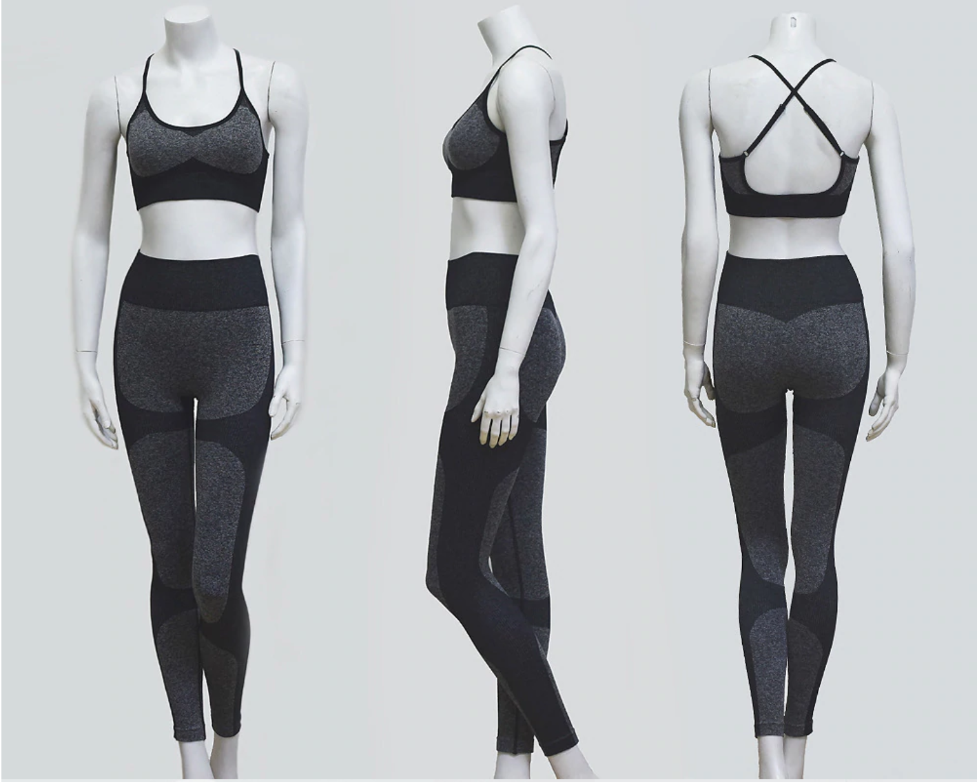 Legging taille haute + Brassière croisée de Yoga - Patchwork - noir