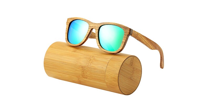Lunettes de soleil dans son étui - Bois Zébré &amp; Bambou - Homme et Femme vert