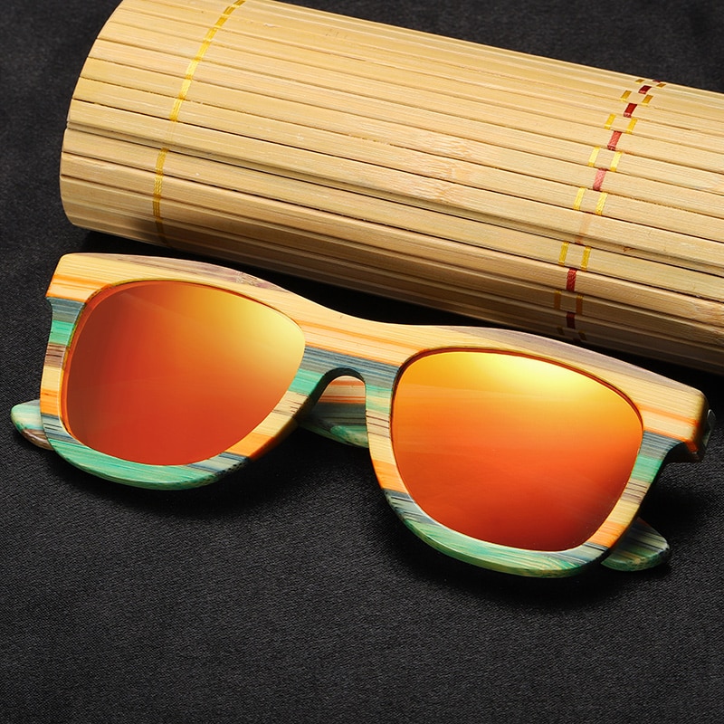 Passion yoga - Lunettes de soleil Colorblock + Etui - Bambou naturel - Mixte - orange