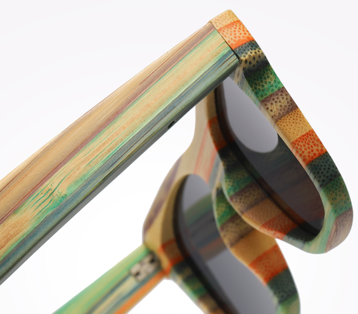 Zoom - Lunettes de soleil Colorblock + Etui - Bambou naturel - Mixte - Pour Homme et Femme