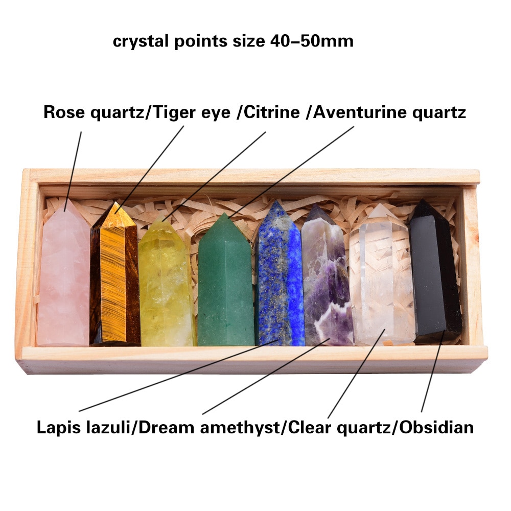 8 Pierres en Cristal naturel - Prisme de Guérison pour Reiki