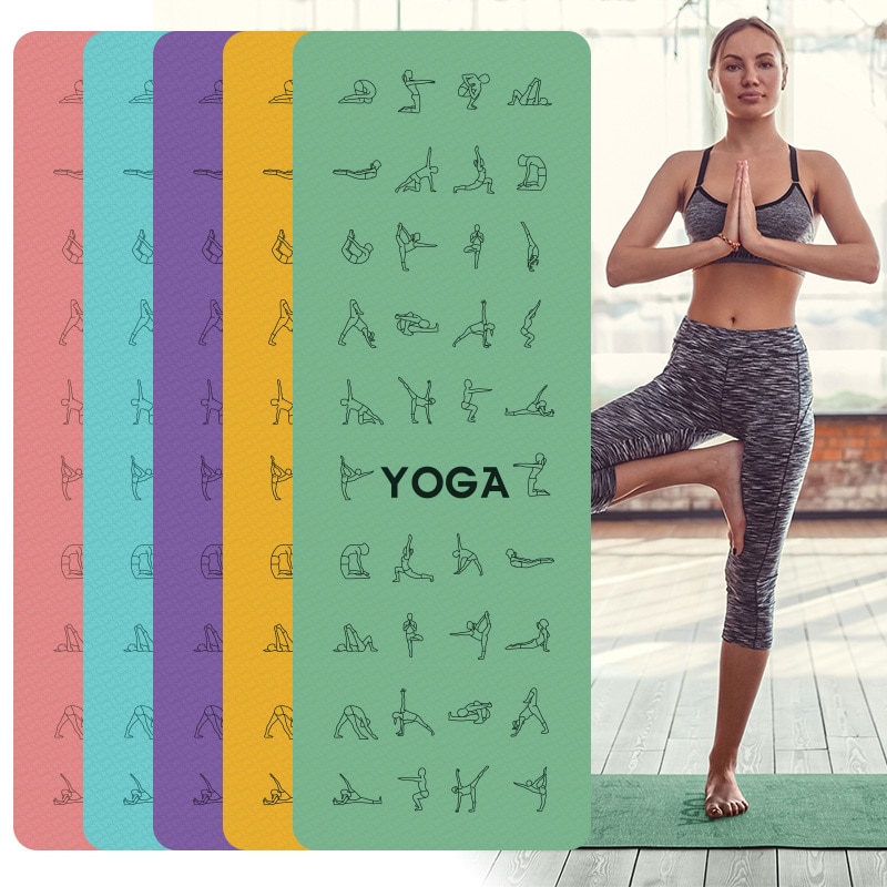 Passion Yoga Tapis 38 Poses de Yoga - Anti-dérapant - Ligne de Positionnement