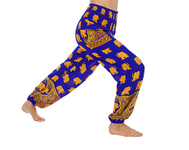 Mai - Harem Pantalon de yoga éléphant doré bleu poches