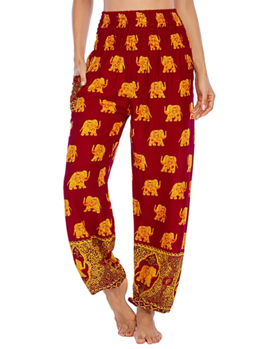Mai - Harem Pantalon de yoga éléphant doré bordeaux2
