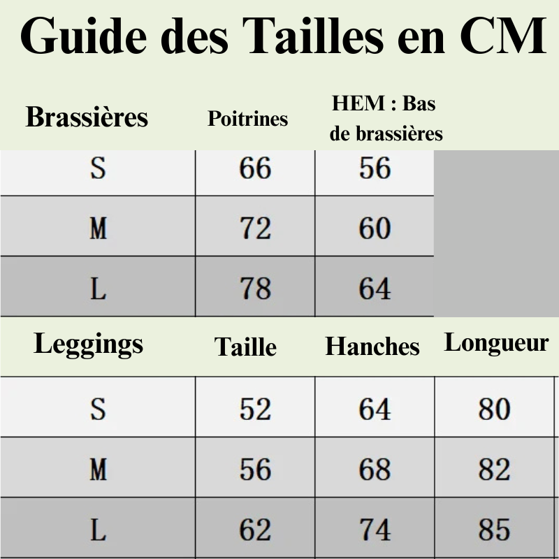 Mudra - ensemble de yoga - guide des tailles