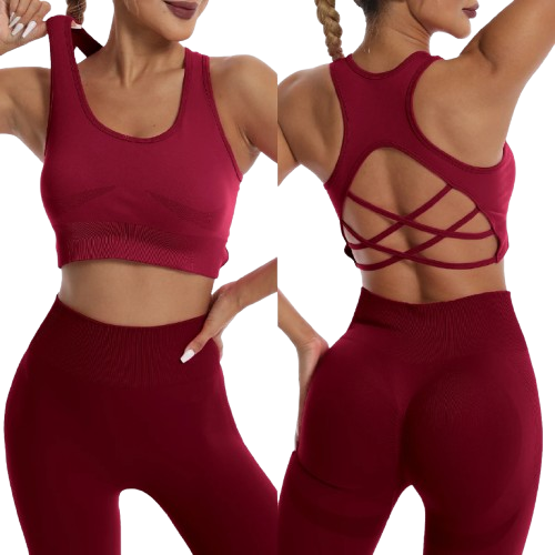 Chakra - Ensemble de Yoga Taille haute - Sans couture bordeaux