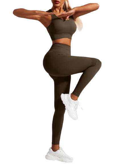 Chakra - Ensemble de Yoga Taille haute - Sans couture marron