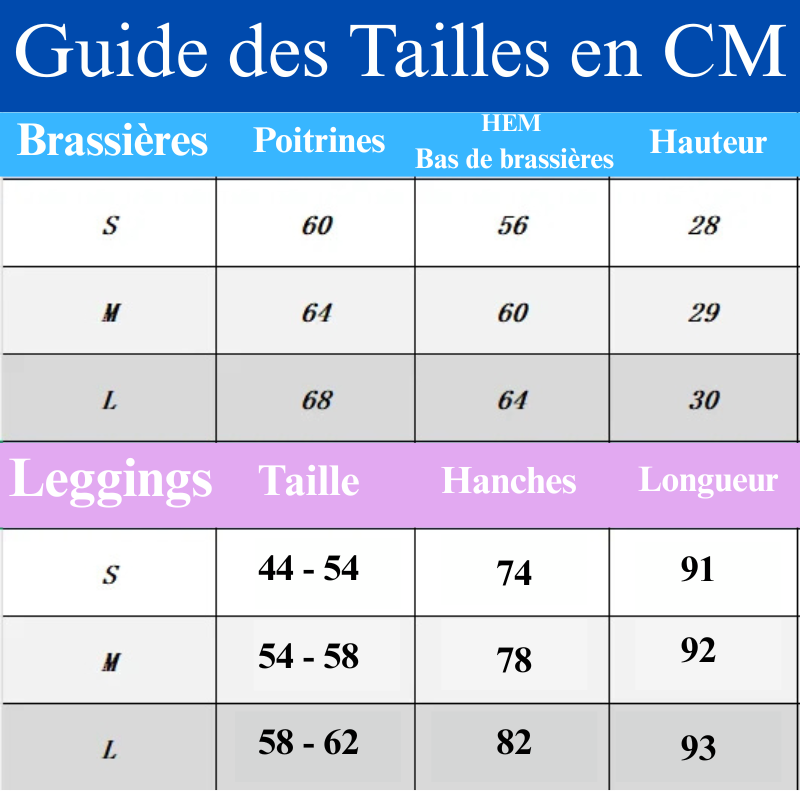 Guide des Tailles Ensemble de Yoga Zenya