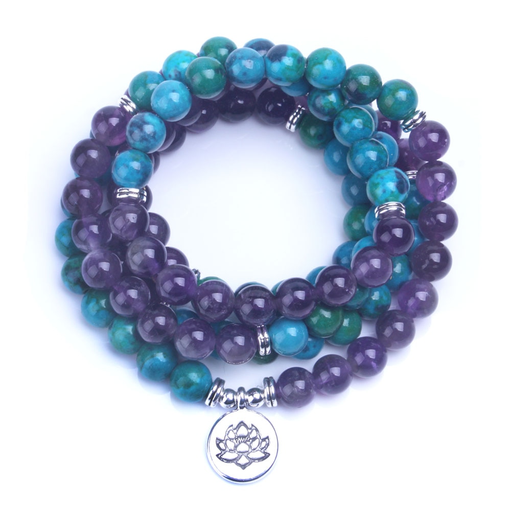 Bracelet de guérison amethyste - 108 perles mala - yoga