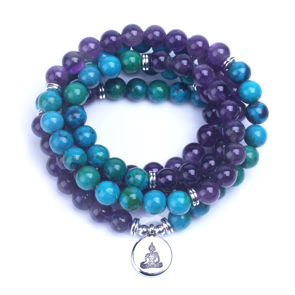 Bracelet de guérison amethyste - 108 perles mala - Bouddha