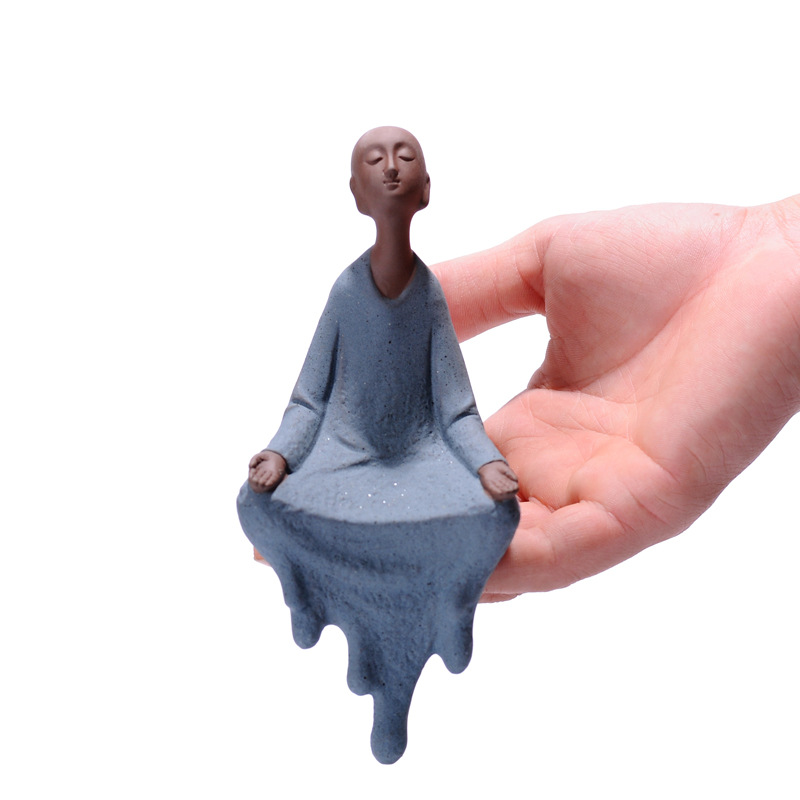 cadeau- Statue de Moine en Céramique bleu - 16 cm - passion yoga