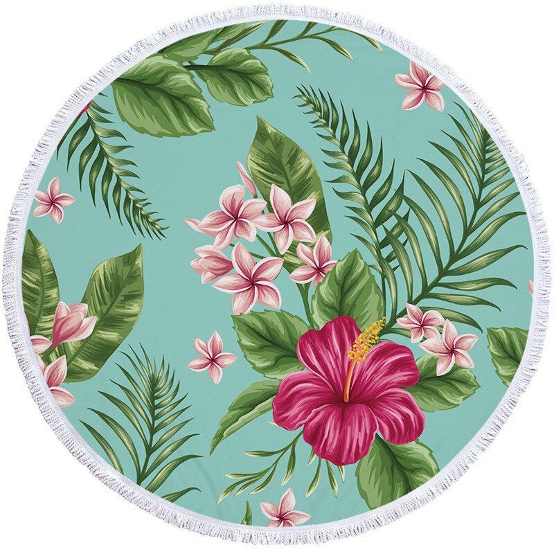 Serviette de plage - Tapis de méditation - 150 CM - Motifs Jungle - bleu vert
