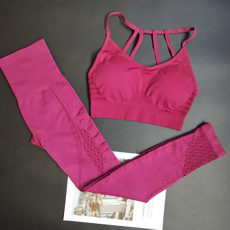 Pantalon et brassière de yoga - Sans couture - Multiples bretelles - rouge