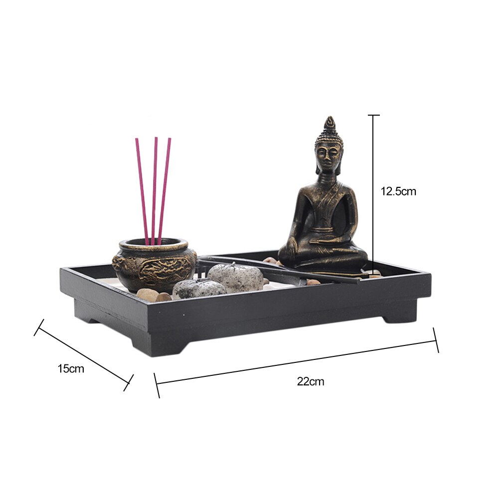 Dimensions Jardin Spirituel zen - Sable - Statue de Bouddha - Brûleur dencens - Pour méditation