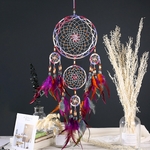 Attrape rêve Cinq anneaux - Perles de couleurs et Plumes - Entièrement fait Main