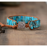 Bracelet bohème - Cuir et Pierres naturelles - 3 attaches