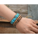 Bracelet bohème - Cuir et Pierres naturelles - 2 couleurs