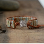 Bracelet de yoga bohème - Cuir et Pierres naturelles - marron