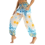 Pantalon de Yoga - Imprimé Nepal - Taille unique - Ton jaune et bleuturquoise
