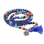 Mala bleu Bracelet Equilibre et Guérison 7 chackras -  108 Pierres naturelles