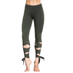 Legging de Yoga - Bandelettes à Nouer - Taille Haute - Du S au XL -Vert Kaki