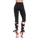 Legging de Yoga - Bandelettes à Nouer - Taille Haute - XL - Noir