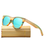 Lunettes de soleil Colorblock + Etui - Bambou naturel - Mixte - bleu