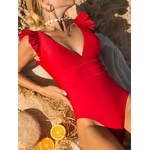 Maillot de bain une pièce Rouge sexy - Décolleté plongeant - Dos nu