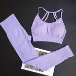 Pantalon et brassière de yoga - Sans couture - Multiples bretelles - Violet