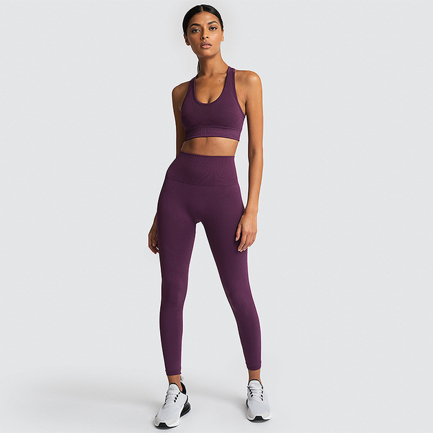 Ensemble de yoga 2 pièces pour femme,sans couture,avec trou pour le  pouce,vêtements d'entraînement,fitness- ribbed purple set Blanc - Cdiscount  Sport
