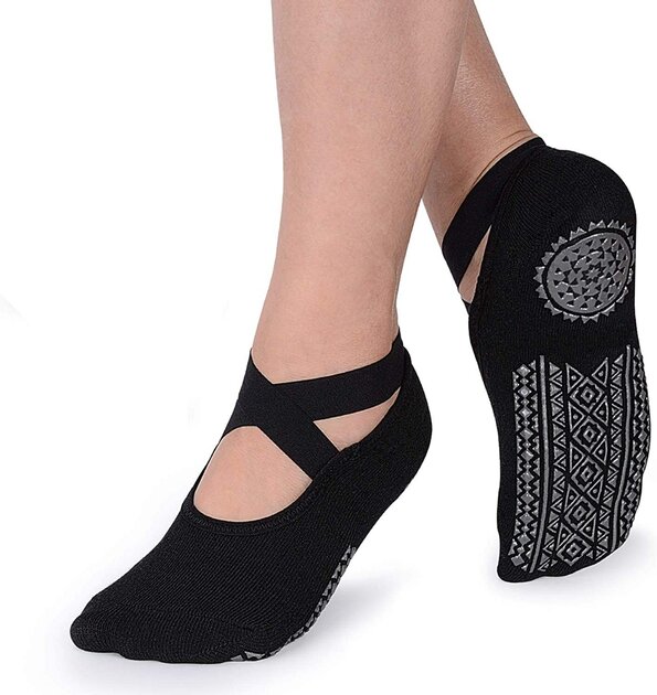 TSHAOUN 3 Paires Chaussettes Antidérapantes pour Yoga, Pilates, Barre, Danse - pour Femmes en Coton - UK 4-6 | EUR 36-39