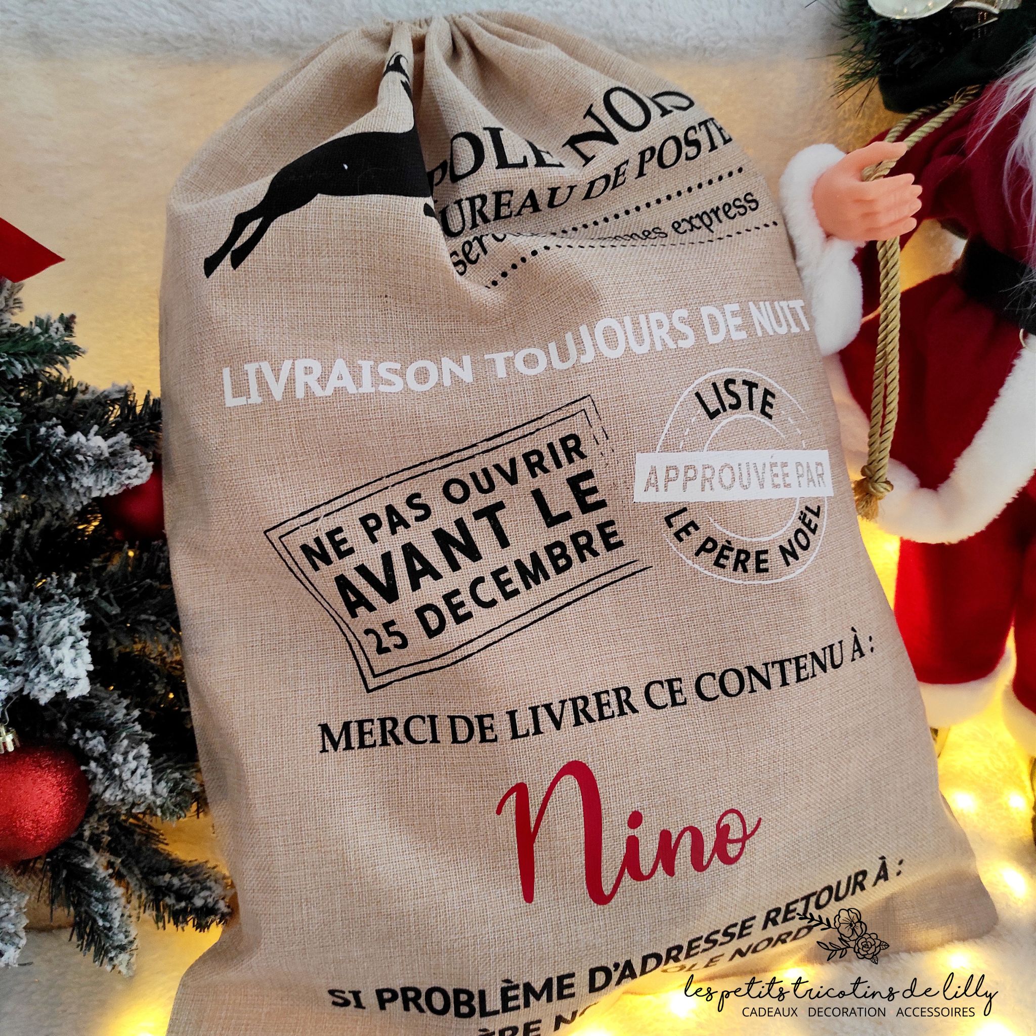 Jute Hotte De Noel Personnalisable Hotte De Noël Personnalisée Renne