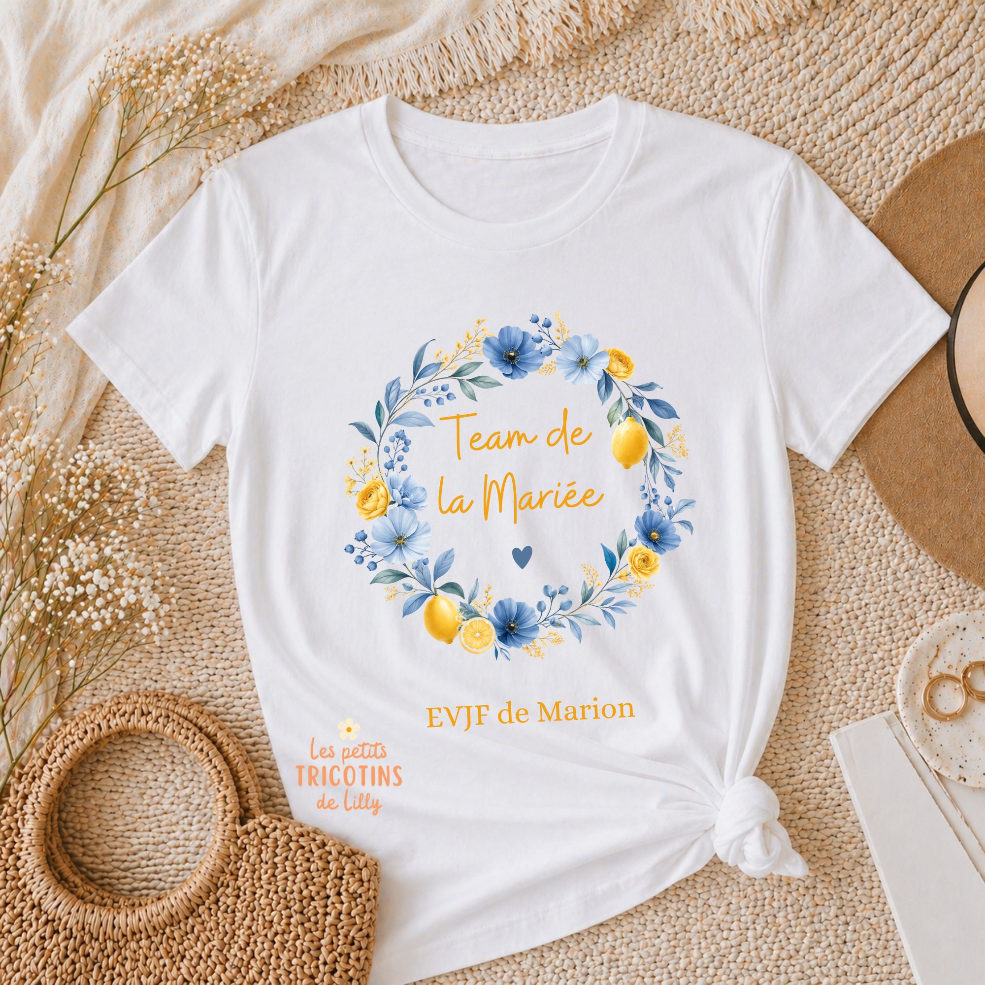 tee-shirt-evjf-dolce-vita-bleu-jaune-citron-personnalise-femme