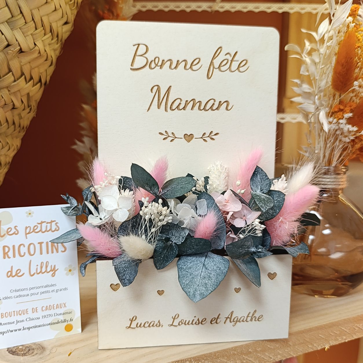 cadeau-personnalise-maman-mamie-jardiniere-fleurs-sechees-bois