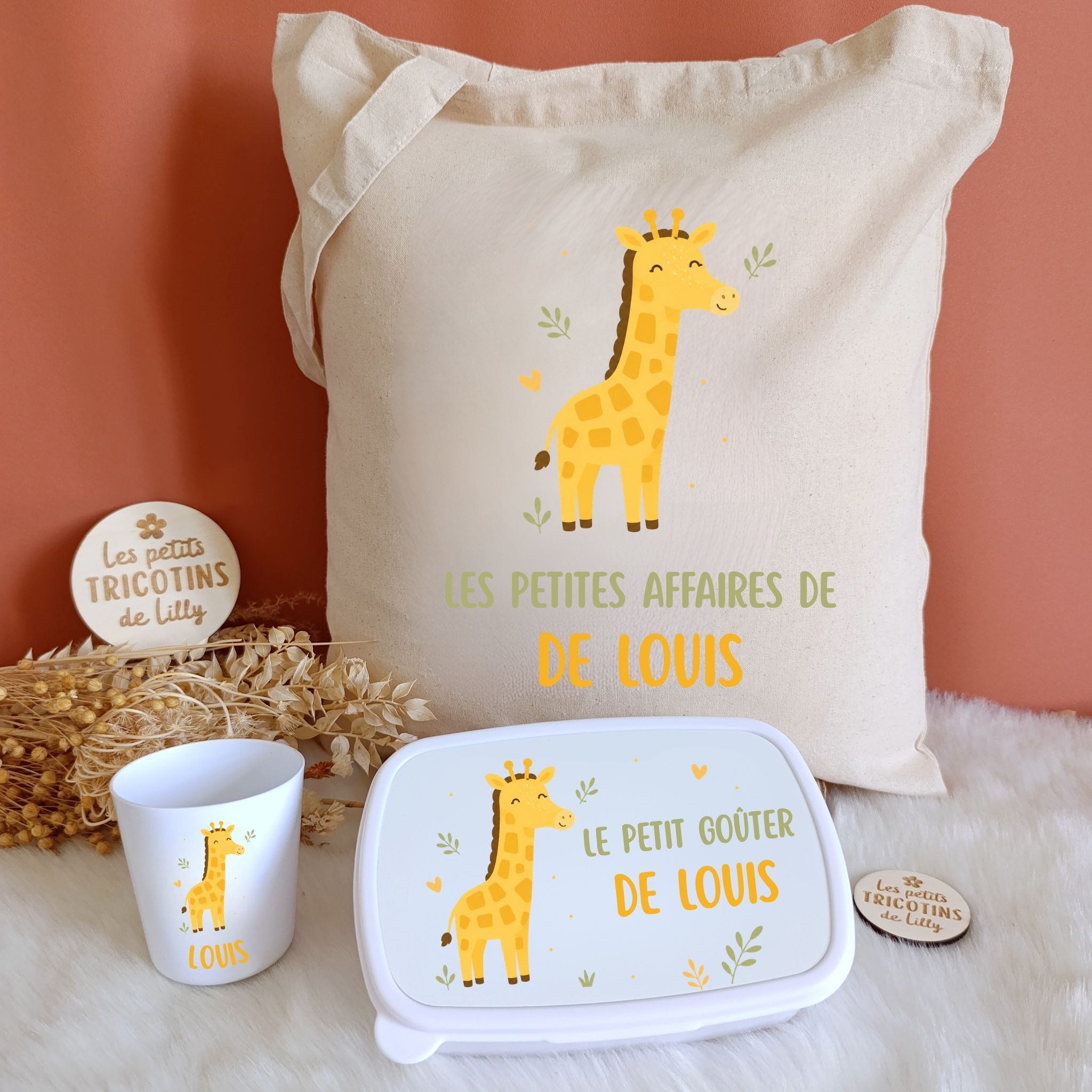 pack-rentree-scolaire-girafe-gobelet-boite-gouter-sac-tote-bag-personnalise