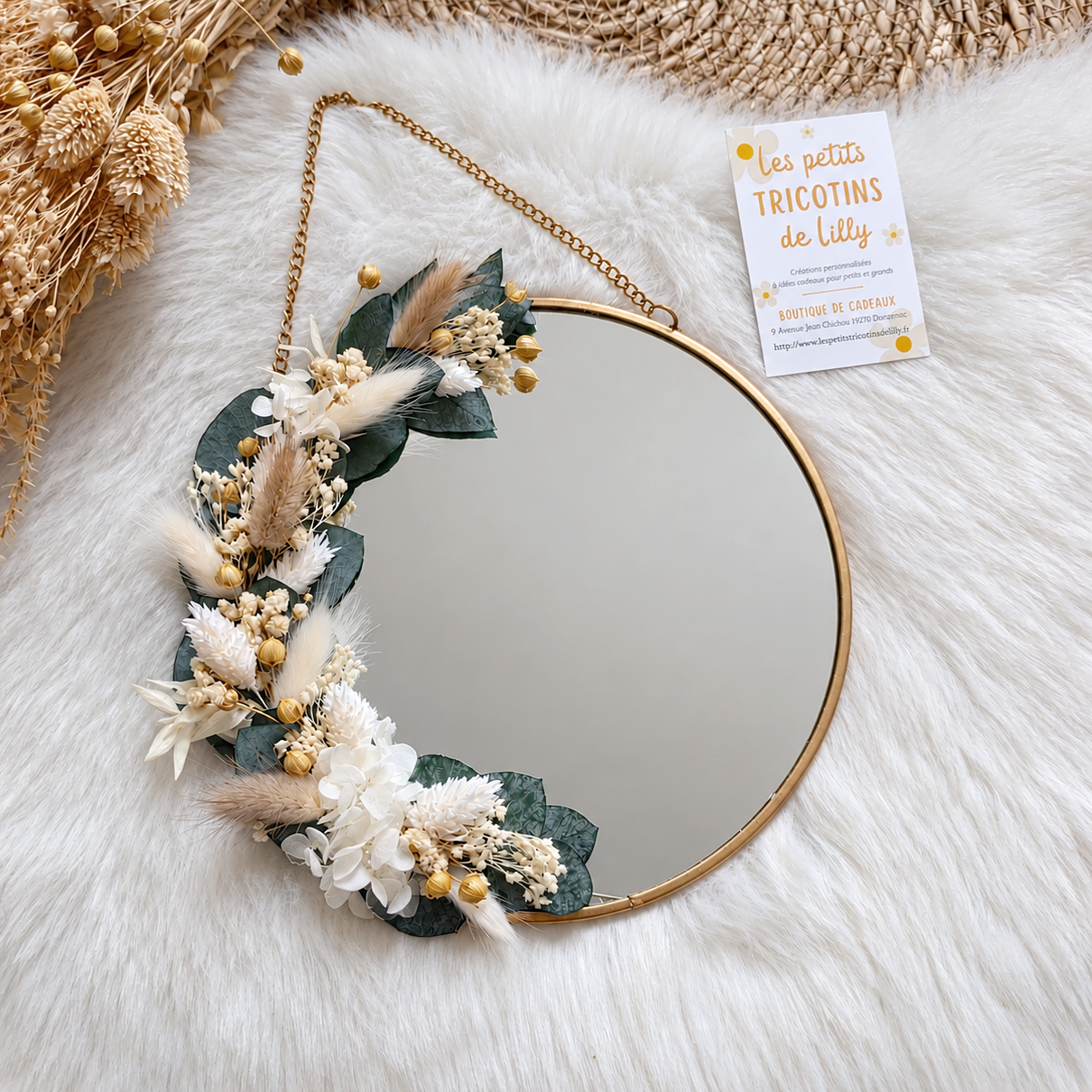 miroir-rond-fleuri-20cm-fleurs-sechees-personnalisable
